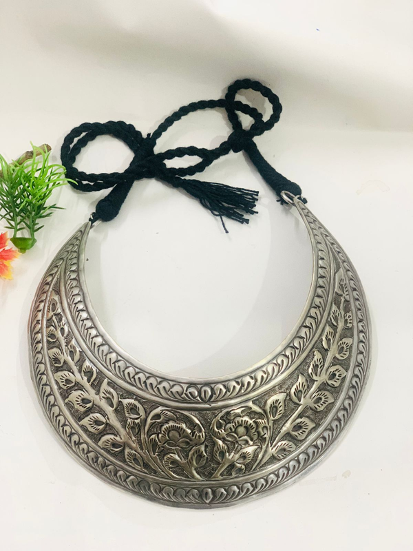 Ekani Akshi Brass Silver Replica Hasli Necklace