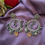 Load image into Gallery viewer, Ekani Aathavi Brass Silver Kundan And Darjeeling Stone Dangler Earrings
