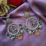 Load image into Gallery viewer, Ekani Aathavi Brass Silver Kundan And Darjeeling Stone Dangler Earrings
