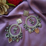 Load image into Gallery viewer, Ekani Aathavi Brass Silver Kundan And Darjeeling Stone Dangler Earrings
