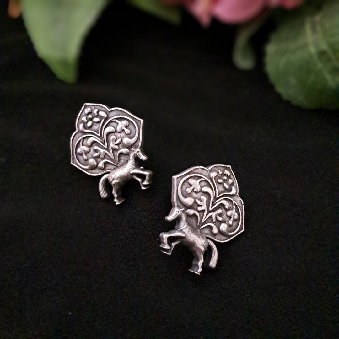 Ekani Ashvak Brass Silver Replica Earrings