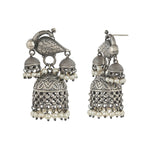 Load image into Gallery viewer, Ekani Antique Brass Silver Plated Pearl Jhumka Earrings
