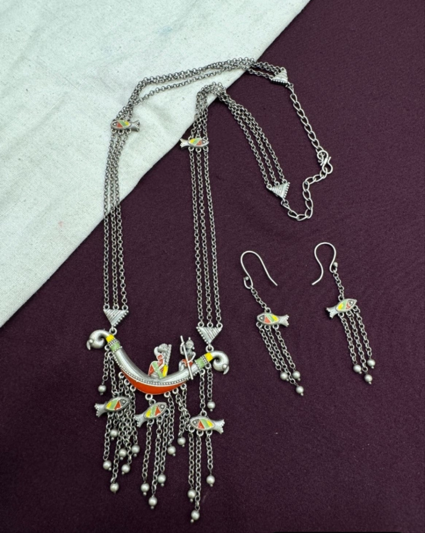 Ekani Meenakari Handpainted Chain Necklace Set