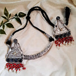 Load image into Gallery viewer, Ekani  Nivya Chitai Silver Antique Hasli Necklace With Big Size Fusion Earrings
