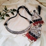 Load image into Gallery viewer, Ekani  Nivya Chitai Silver Antique Hasli Necklace With Big Size Fusion Earrings
