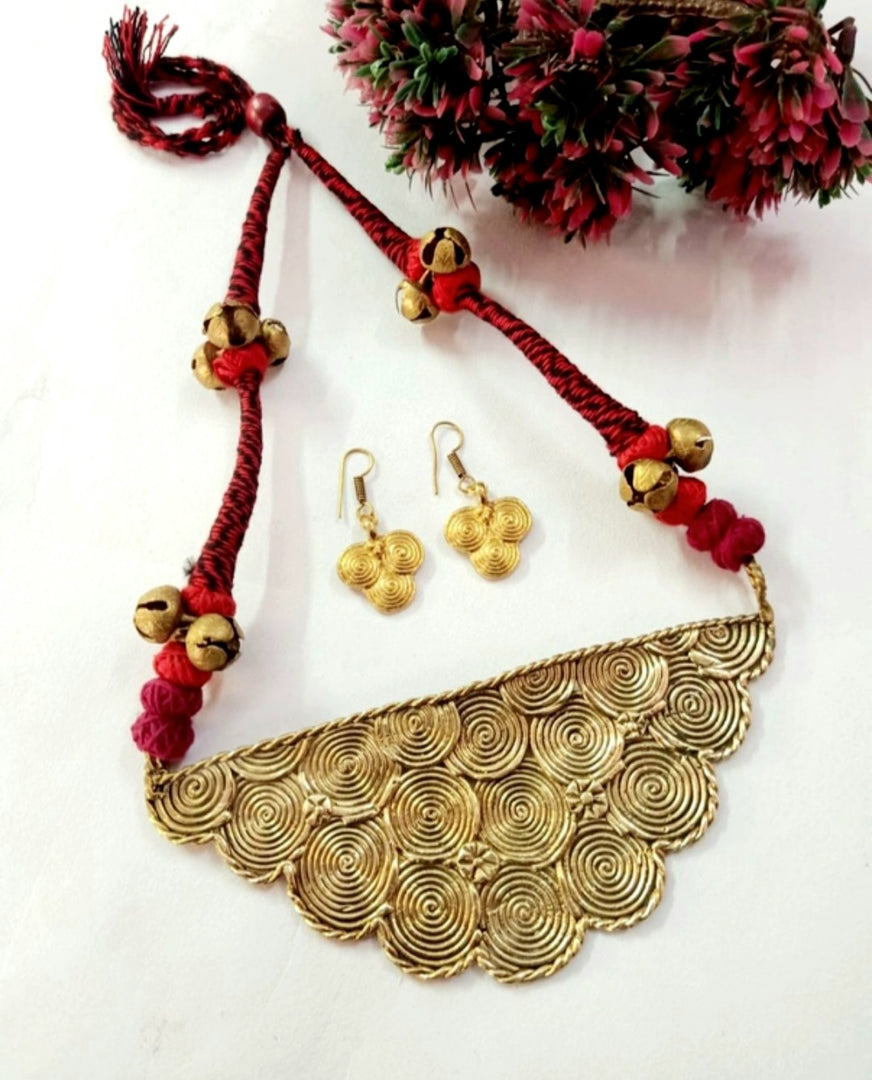 Ekani Charulata Dokra Brass Gold Polish Necklace Set