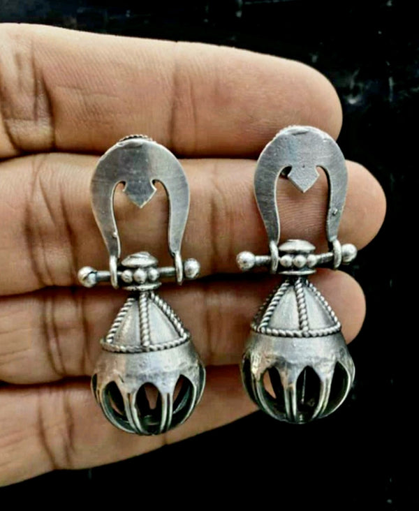 Ekani Handcrafted Silver-plated Antique Tribal Drop Earrings