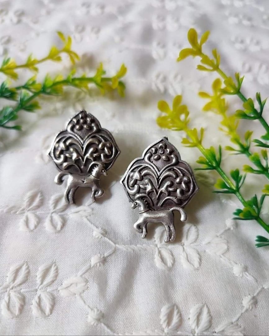 Ekani Ashvak Brass Silver Replica Earrings