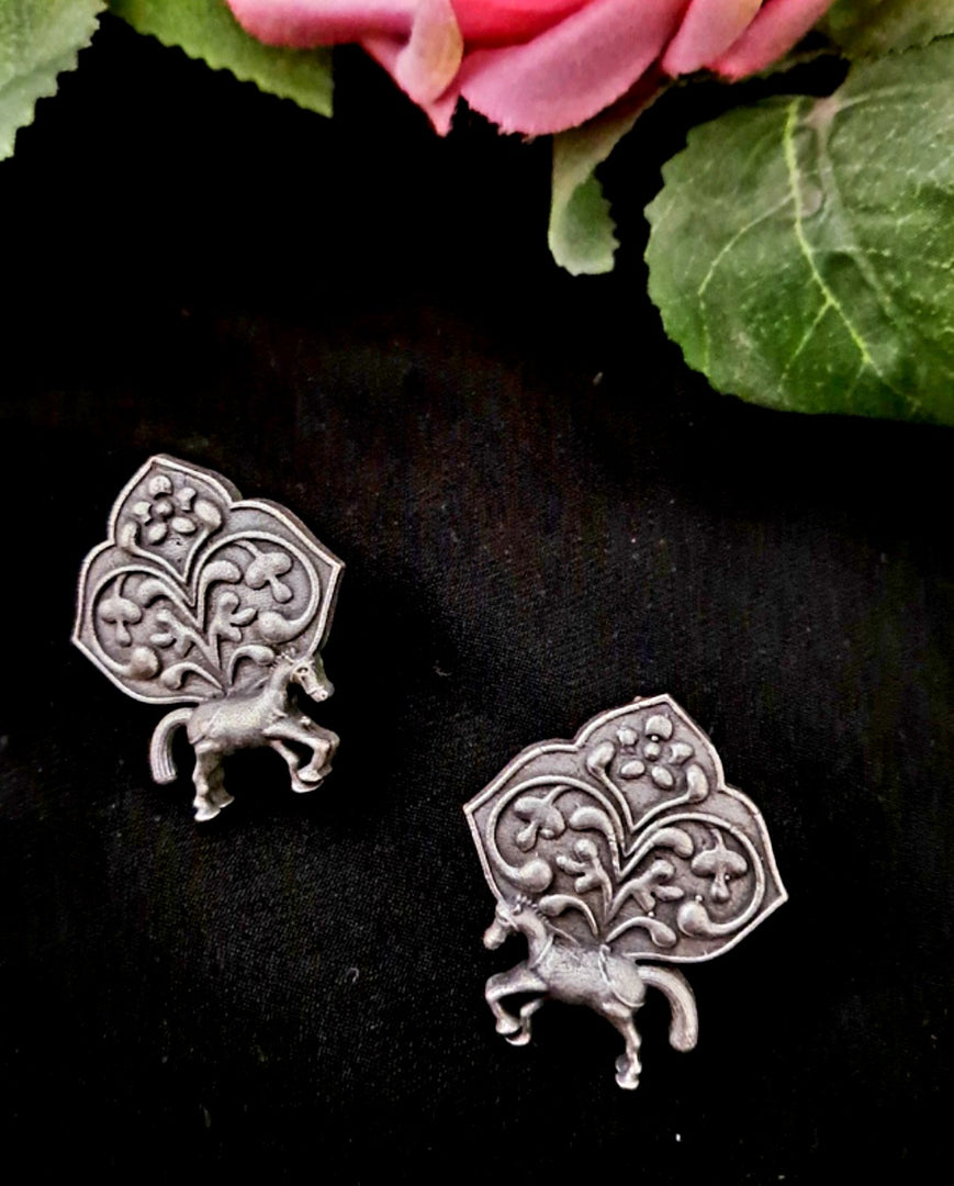 Ekani Ashvak Brass Silver Replica Earrings