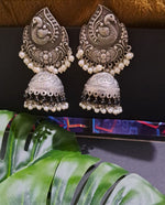 Load image into Gallery viewer, Ekani Antique Elegance Brass Silver Jhumka Earrings
