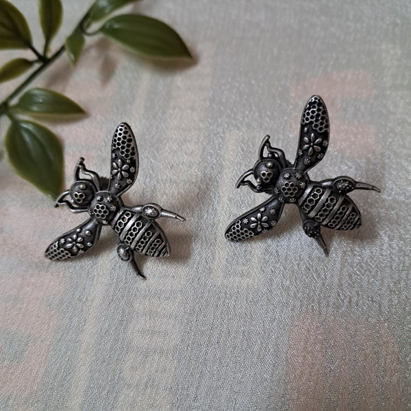 Ekani Buzzbee Brass Silver Quirky Stud Earrings