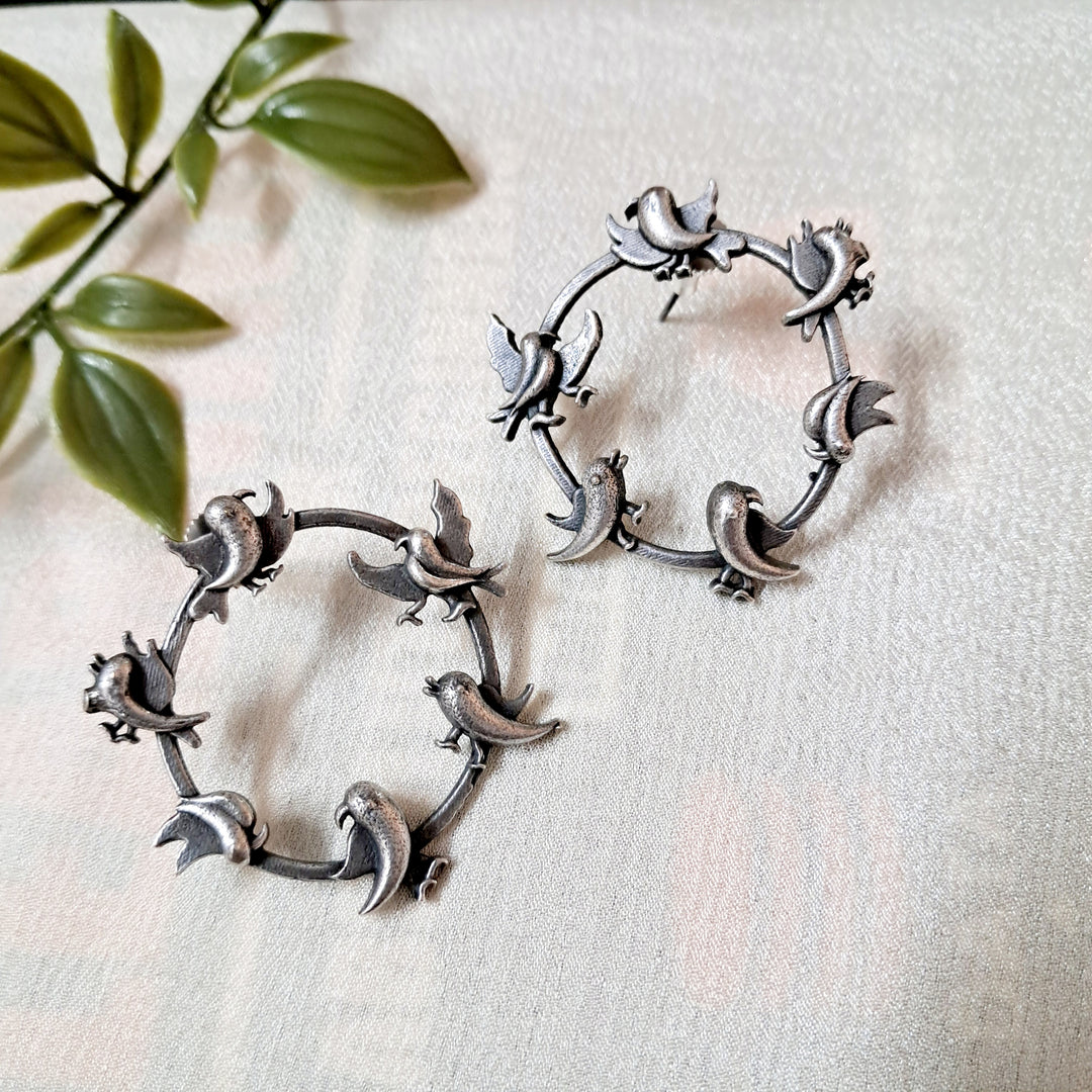 Ekani Bird Top Brass Silver Ring Earrings