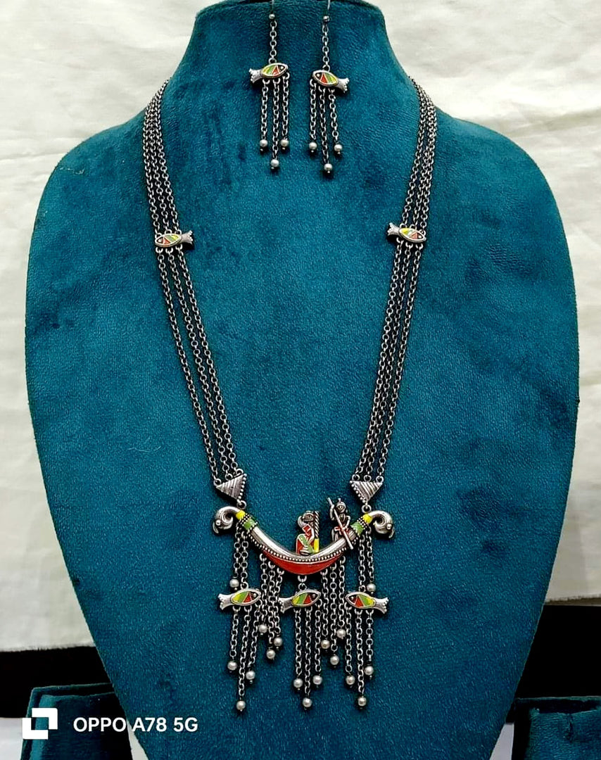 Ekani Meenakari Handpainted Chain Necklace Set