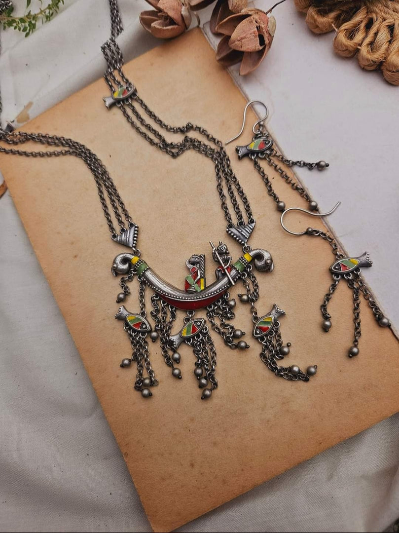 Ekani Meenakari Handpainted Chain Necklace Set