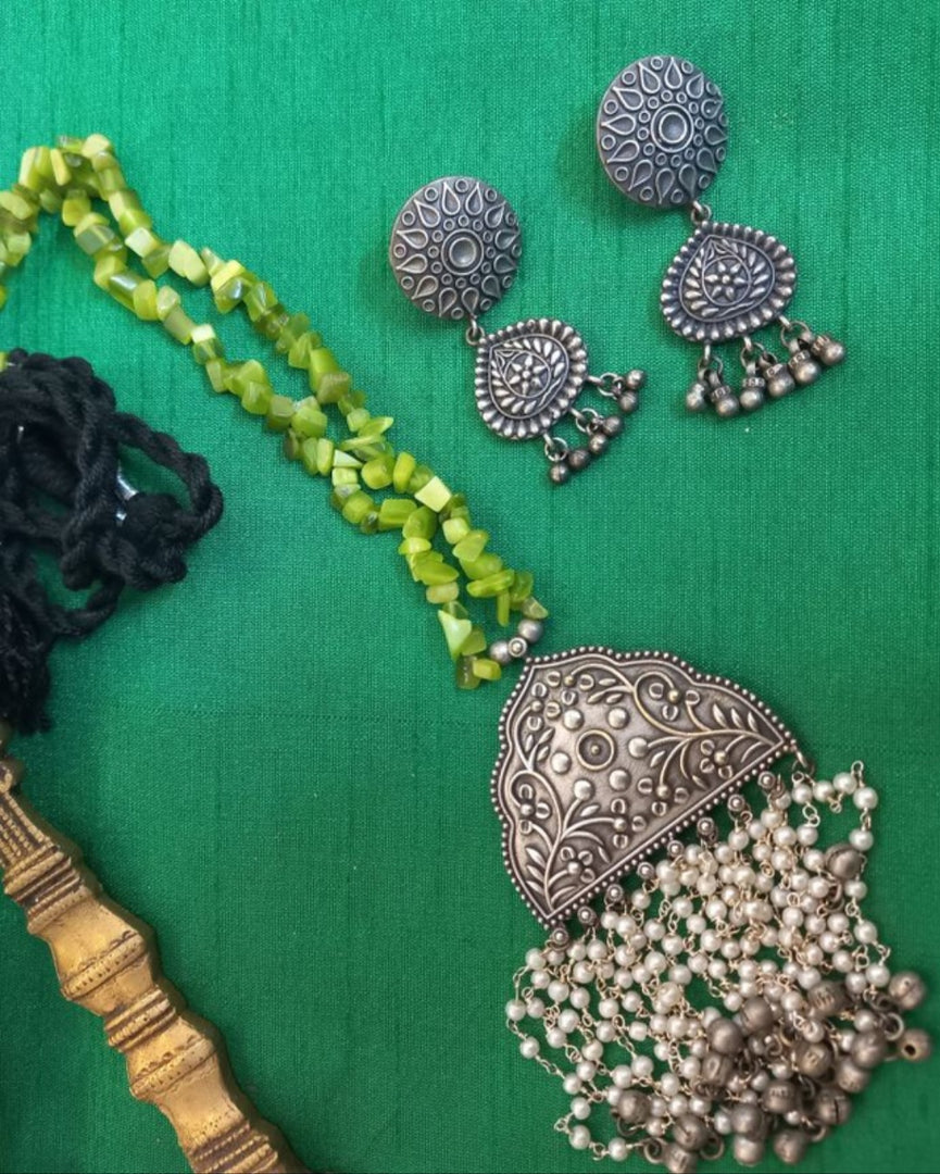 Ekani Mehar Green  Pearl Necklace With Earring