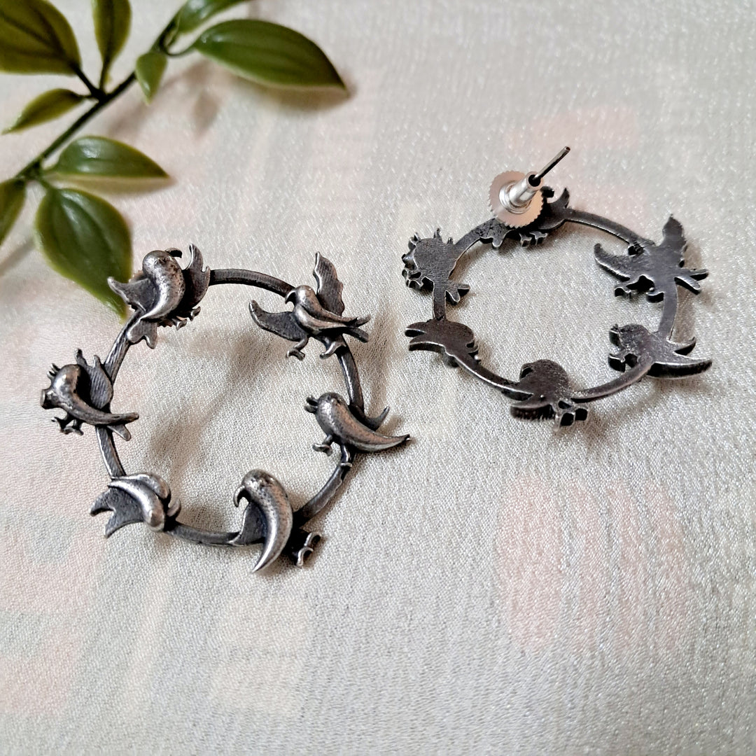 Ekani Bird Top Brass Silver Ring Earrings