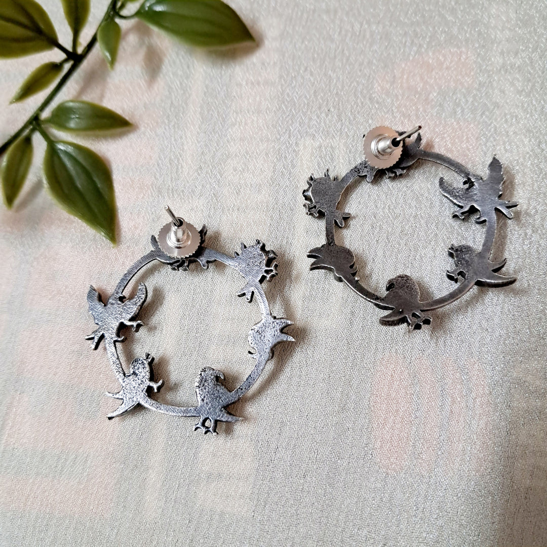 Ekani Bird Top Brass Silver Ring Earrings