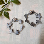 Load image into Gallery viewer, Ekani Bird Top Brass Silver Ring Earrings
