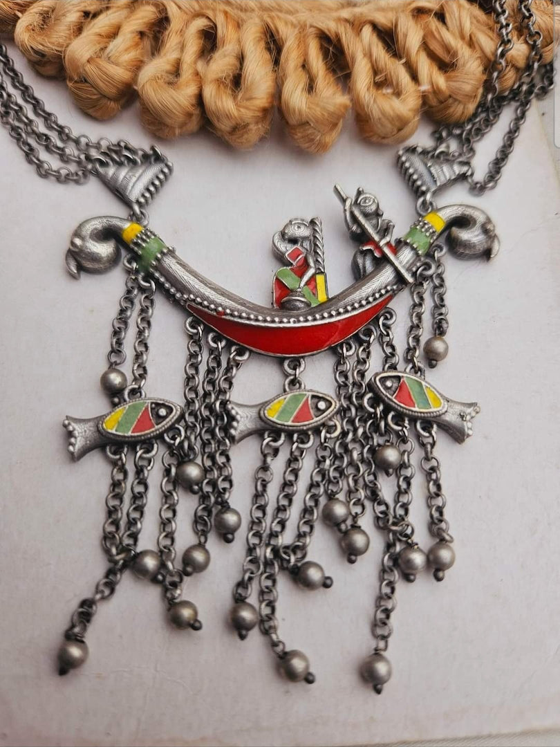 Ekani Meenakari Handpainted Chain Necklace Set