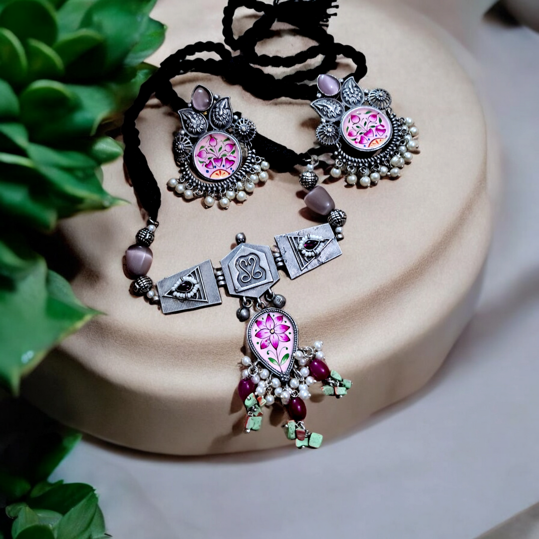 Ekani Adhyay Meenakari Handpainted Choker Set