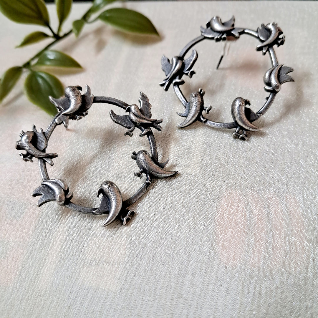 Ekani Bird Top Brass Silver Ring Earrings