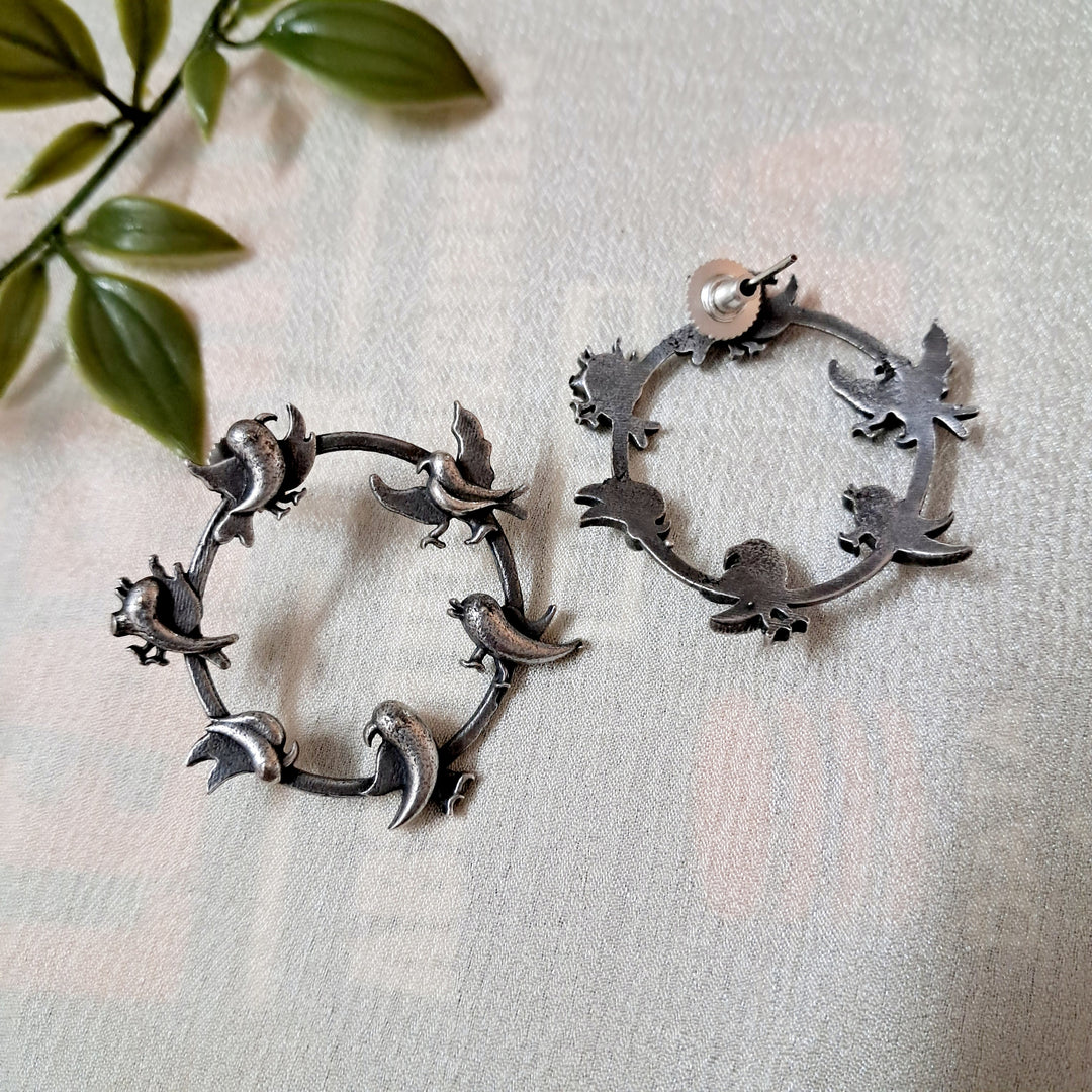 Ekani Bird Top Brass Silver Ring Earrings