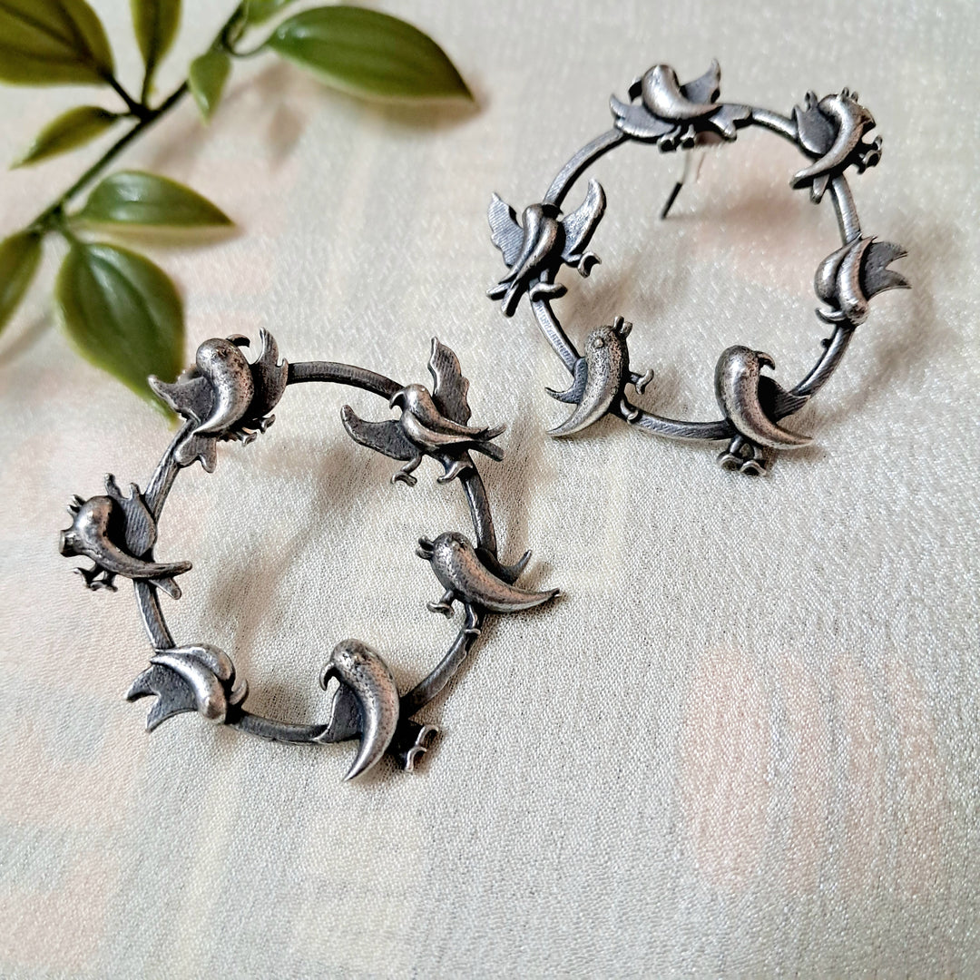 Ekani Bird Top Brass Silver Ring Earrings