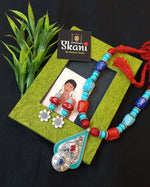 Load image into Gallery viewer, Ekani Jahan Blue Beads German Silver Handmade Tibetian Necklace With Earring
