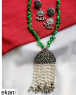 Load image into Gallery viewer, Ekani Mehar Green  Pearl Necklace With Earring
