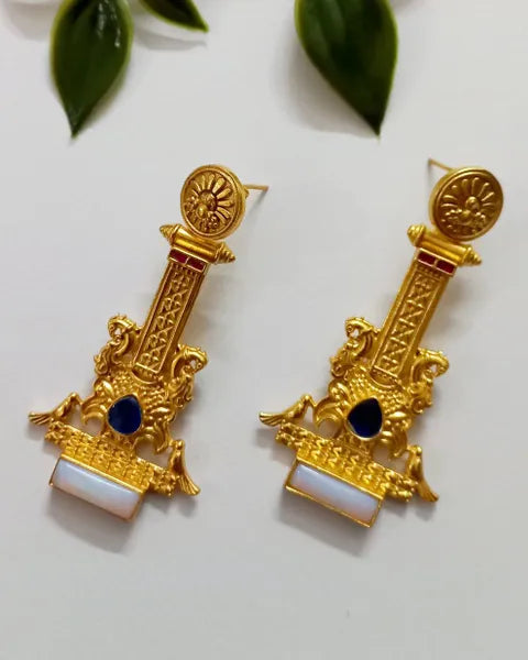 Ekani Brinda 1 Gram Gold Polish Brass Stone Earrings