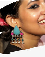 Load image into Gallery viewer, Ekani Abha Premium Quality Brass Silver Polish Enamel Handpainted Kundan Earrings
